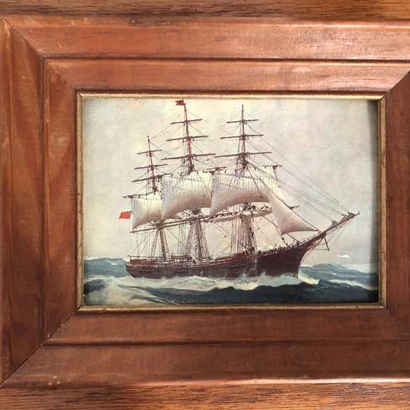 4 Vintage lithography prints lake boats ships vintage wood frame wall decors - Picture 6 of 8